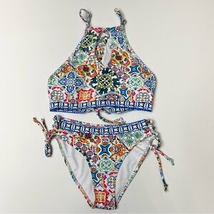 CUPSHE Moroccan Floral Tile Print 2 Piece Swimsuit Set Size S NWT